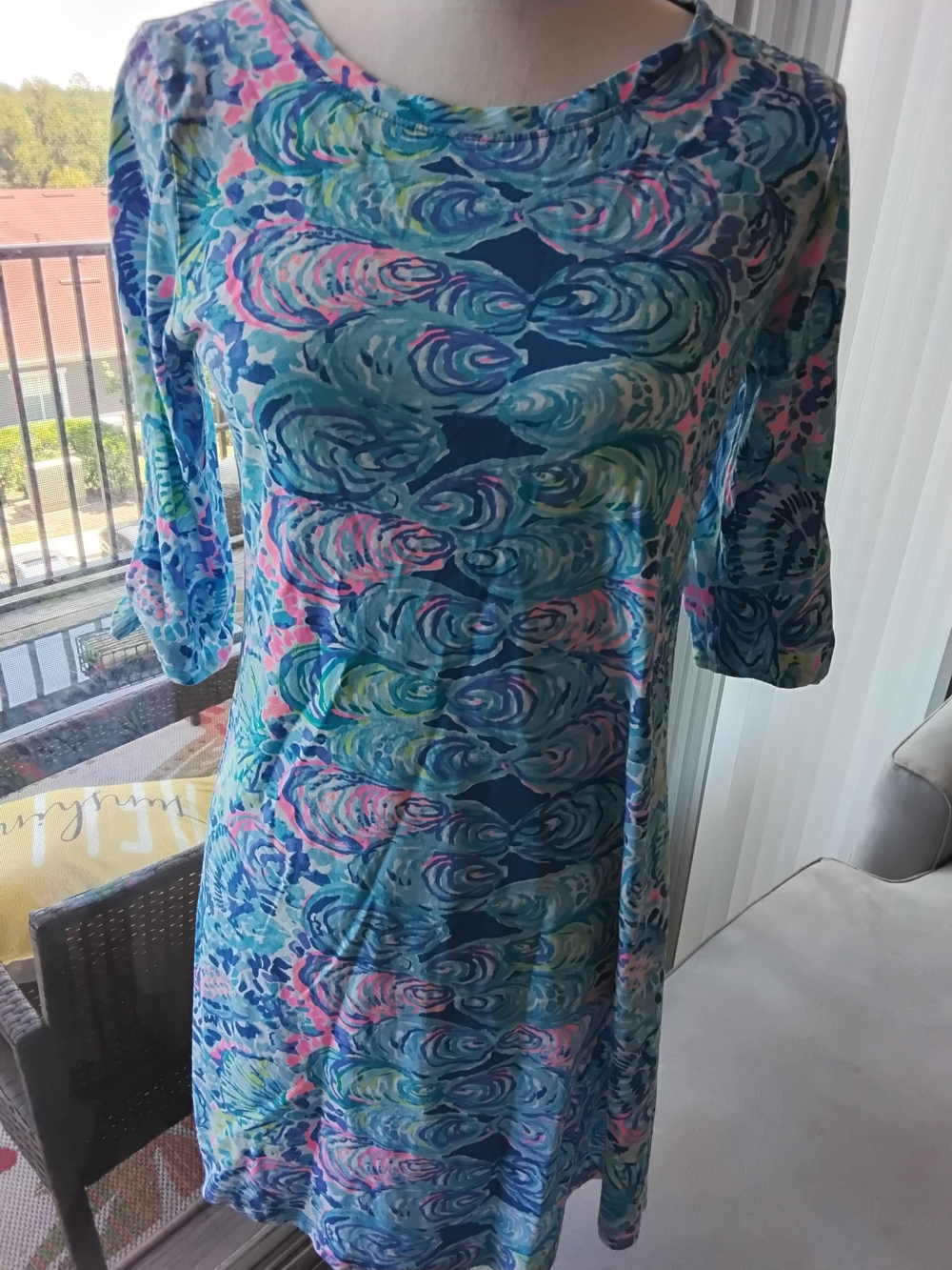 Lilly Pulitzer Blue Teal Pink Printed Midi Dress